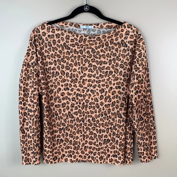 Zara leopard 3/4 sleeve pleated blouse sz sm - Picture 1 of 6